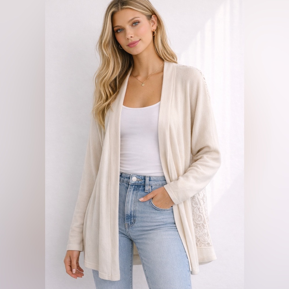 Small Elegant Cream Open-Front Sweater